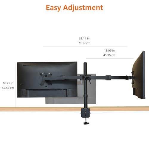 Amazon Basics Adjustable Dual Monitor Desk Mount, Supports up to 32 inch Monitors and 22 lbs per Arm, Adjustable Tension, VESA 75x75/100x100, Black - size: Dual, style: AdjustableMonitorArm
