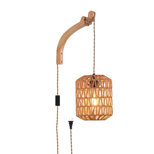 Plug in Wall Sconce,Farmhouse Wicker Wall Lamp Plug in,Hand Woven Rattan Wall Light Farmhouse Rustic Boho Sconces Wall Lighting for Living Room Bedroom - color: Rattan, size: 1 Pack