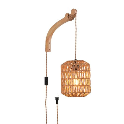 Plug in Wall Sconce,Farmhouse Wicker Wall Lamp Plug in,Hand Woven Rattan Wall Light Farmhouse Rustic Boho Sconces Wall Lighting for Living Room Bedroom - color: Rattan, size: 1 Pack