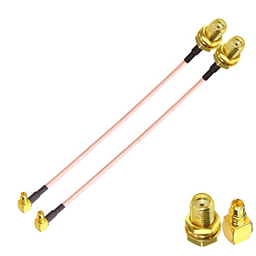 TUOLNK 2PCS SMA to MMCX Coax Cable, SMA Female to MMCX Male Right Angle 90 Degree Extension Coax Cable 4inch(10cm) Extender for Antenna, Radios - size: 4inch SMA Female