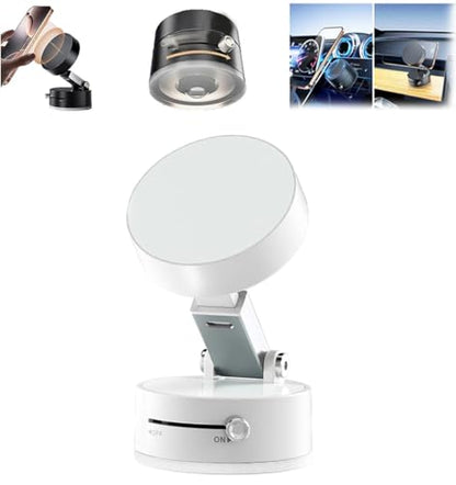 Oudvaker Foldable Magnetic Vacuum Phone Holder, 360° Electric Suction Car Mount, Double-Sided Swivel Stand for Car, Mirror, Gym, Kitchen, Hands-Free Portable Phone Holder (Wihte) - color: Wihte