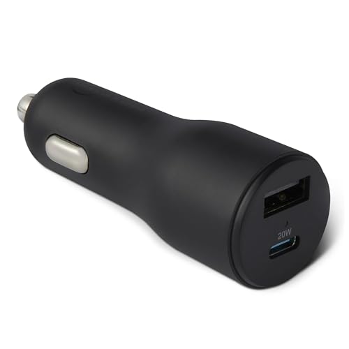 Amazon Basics Fast-Charging Car Charger, Dual-Port, 1 USB-C + 1 USB-A, 32W, Multi-Device Compatibility, Safety Features, Black - size: 32W, style: USB A+USB C