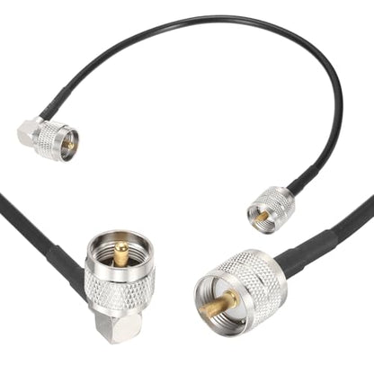 MECCANIXITY Black RG58 CB Coax Cable 1ft, 50 Ohm Low Loss UHF Male to UHF Male Right Angle Extension Jumper Cable for HAM Radio, Antenna Analyzer, HF Radio, and Communication Devices - size: 1ft