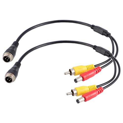 X AUTOHAUX 2pcs Car Camera Adapter 4 Pin to RCA Adapter M12 4-Pin Male to RCA AV DC Male Connector Wire Monitor Video Cable Adapter