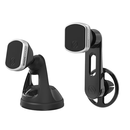 Scosche MM2VP2WDSR-XC0 MagicMount™ Pro Magnetic Car Phone Holder Bundle for Air Vent and Window or Dashboard - Strong Magnetic Mount for iPhone and Android - 360° Adjustable Secure Cell Phone Mounts - color: Black & Silver, size: 2 Pack, style: Window / D