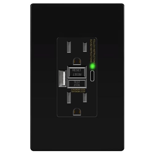 LIDER GFCI USB Outlet 15Amp, 4.2A USB A&C, ETL Listed, Matte Black - color: Black, size: 1 Pack