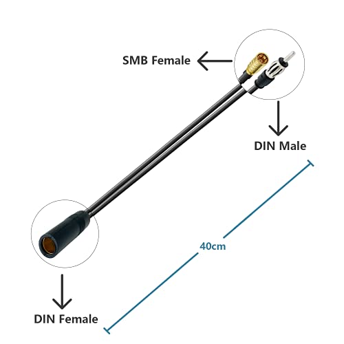Splitter Cable SMB Female DIN Male Plug to DIN Female Socket Cable RG174 40 CM/15.8 in for AM FM Car Radio Antenna - size: SMB-DIN