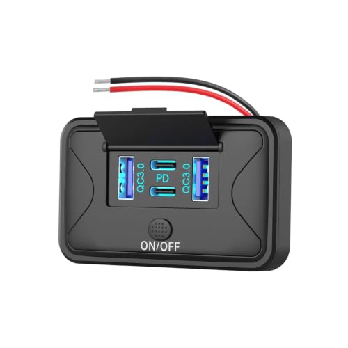 78W 4 Port 12V USB Outlet Charger Socket, Dual 36W PD + Dual 18W QC3.0 Wall Surface Mount Charging Panel with Button Switch for RV Truck Bus Marine Golf Cart