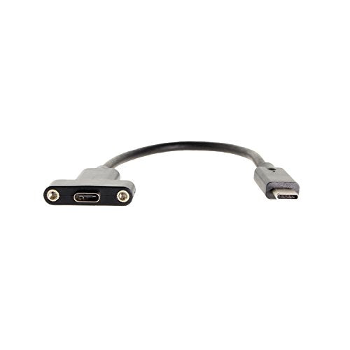 Coolgear USB 3.2 Gen 2 Type-C Male to Female Panel Mount Extension Cable - 8 inch - 10Gbps - 3A Charging - Shielded - size: 8 inch