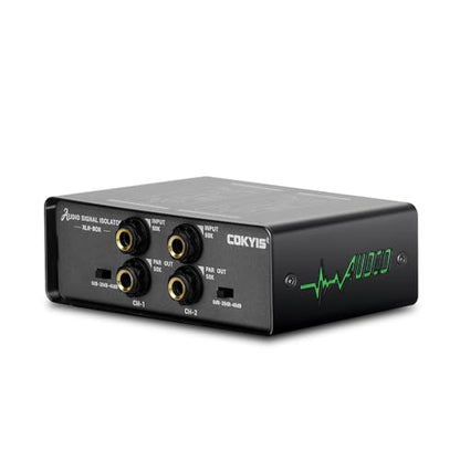 XLR-BOX Dual Channel Audio Noise Isolator/Buzz Canceller Does Not Affect Bass，Aluminum Housing Grounding Loop Noise RCA Isolator, Suitable for HiFi Stereo Home Theater Car Audio Players RCA/XLR/6.35