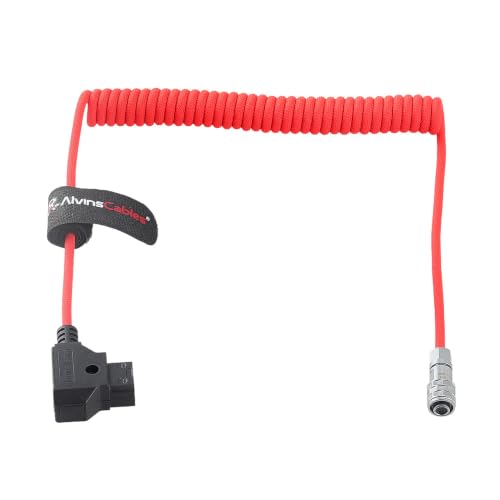 Alvin's Cables D-Tap to BMPCC 6K 4K Coiled Power Cable, Straight Weipu 2-Pin Female to D-Tap Male, Braided Ultra Flexible Coiled Cable for Blackmagic Pocket Cinema Camera 4K/6K/6K Pro, V-Mount, Red - color: Coiled Braided Red