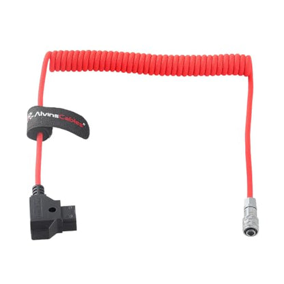 Alvin's Cables D-Tap to BMPCC 6K 4K Coiled Power Cable, Straight Weipu 2-Pin Female to D-Tap Male, Braided Ultra Flexible Coiled Cable for Blackmagic Pocket Cinema Camera 4K/6K/6K Pro, V-Mount, Red - color: Coiled Braided Red