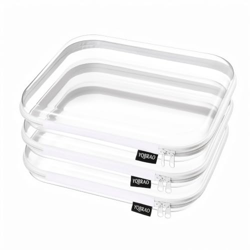 YQBRAO Clear Hard Shell Zipper Cases, 3 Large Travel Organizers, White - color: White, size: 3 Pack(L)