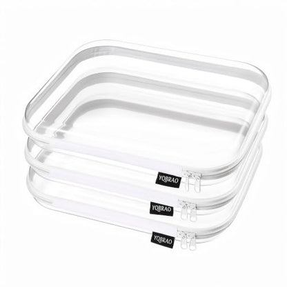 YQBRAO Clear Hard Shell Zipper Cases, 3 Large Travel Organizers, White - color: White, size: 3 Pack(L)