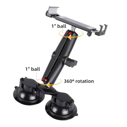 Aluminum Tablet Holder with Dual Suction Cup Base for Car/Boat Windshield, Tablet Stand Fits iPad Air 13" M2 (2024), iPad Pro 12.9" and other 4.7-15" Tablets, Mount on Window Bathroom Mirror - size: Metal Clip with Dual Suction Cup