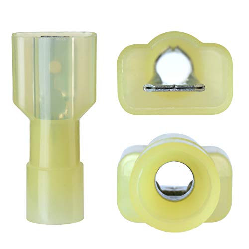 100 Pcs XHF Yellow Nylon Male Spade Connectors 12-10 AWG Quick Disconnect Wire Terminals Insulated Wire Crimp Connectors - size: Male Yellow 100PCS