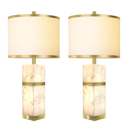 Scenekoy 27" Alabaster Table Lamps Set of 2 with Night Light for Bedroom - color: Gold