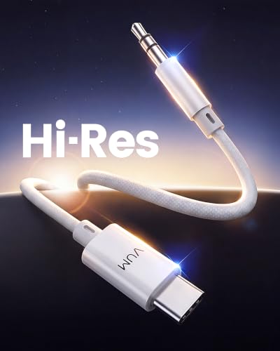 VUM USB-C to AUX Hi-Res 3.5mm Audio Cable for Car,Headphones,Speakers 2ft - color: White & Blue Weaving, size: 2 ft