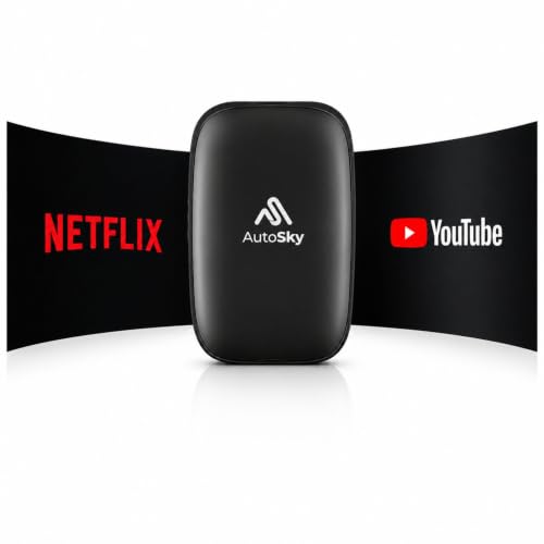 AutoSky AI Box Lite Air – Wireless Adapter for Factory CarPlay – Stream Personal Media & Online Apps via Phone Hotspot – Fast Plug & Play Performance – Works with Authorized Accounts