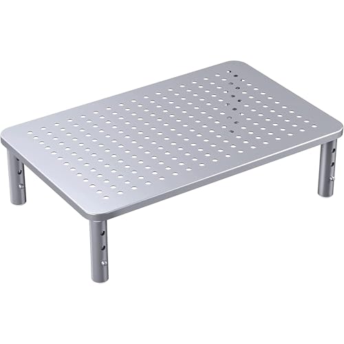 HUANUO Monitor Riser - 3 Height Adjustable Stand for Laptop, Computer, iMac, PC, Printer, Desktop Ergonomic Metal Monitor Riser with Mesh Platform - color: Silver