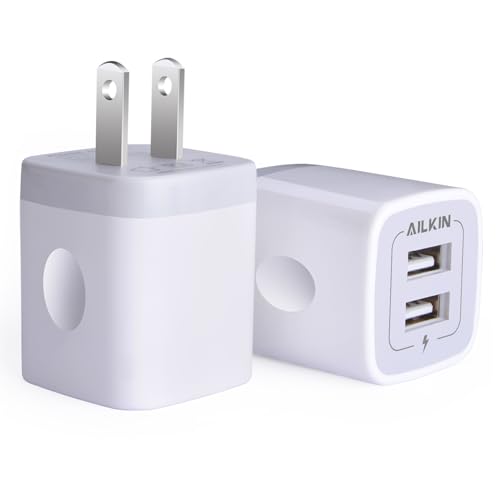 USB Wall Charger, Charger Adapter AILKIN 2Pack 2.1A Dual Port Quick Plug - color: White