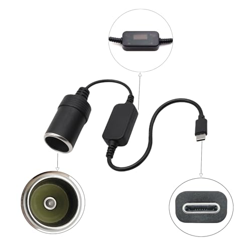USB C Male to 12V Car Cigarette Lighter Female Power Converter Cable 1FT, USB C 5V to 12V boost power adapter cable, for Driving Recorders, GPS and Other 12W