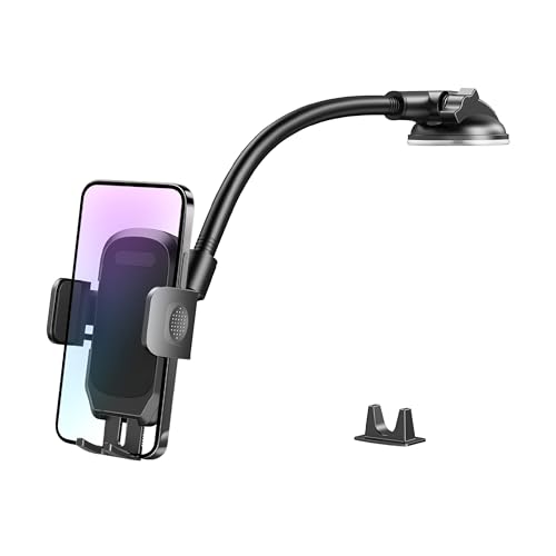 Zpana Car Phone Holder, Long Arm 360° Rotation Vehicle Cell Phone Mount with Suction Cup, Anti-Shake Automotive Dashboard Windshield Smartphone Holder, Universal for SUV RV Truck (Black) - color: Black