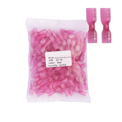 100pcs Pink Heat Shrink Female Spade Connectors,AWG22-16 Gauge Insulated Electrical Crimp Wire Terminals - color: Pink, size: female quick disconnects