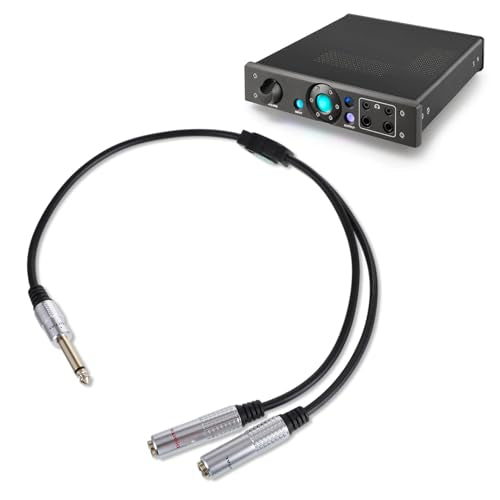 6.35mm TS Guitar Signal Audio Y Splitter Cable, 1/4 Inch Mono Male to Dual Mono Female Jack Adapter with Gold Plated Connectors, Audio Y-Adapter for Microphone Speaker HiFi System Guitar(50cm/1.6ft）