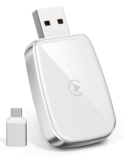 Wireless CarPlay Adapter for Apple iPhone, Convert Wired CarPlay to Wireless, Mini Size with USB-A to USB-C Adapter, Stable Control & No Delay Latency (White) - color: White