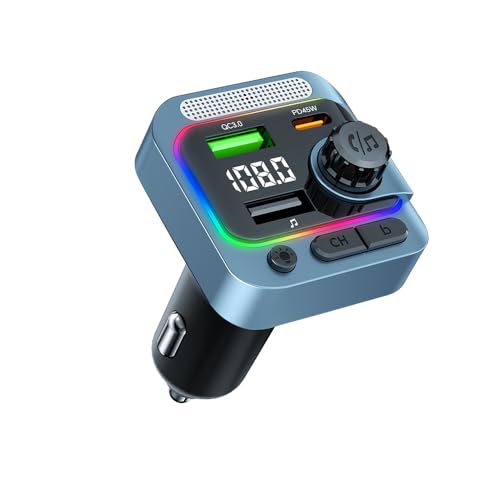 63W FM Transmitter Bluetooth Car Adapter, Wireless FM Bluetooth Transmitter - color: Blue