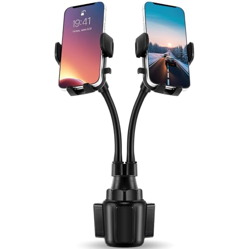 DaisyInner Dual Phone Holder for Car 360° Rotatable Car Mount Long Flexible Neck Adjustable Double Holder Universal Size Fits for Most 2 Phones 2.6"-4.3" Phone (Cradle)