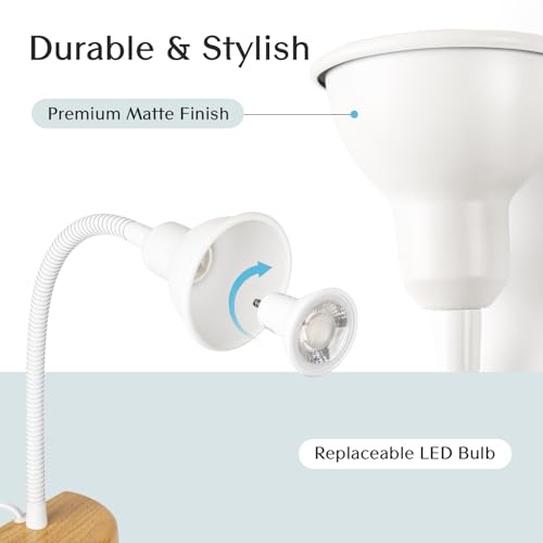 Solfres Patented Innovative Design Headboard Reading Light. No Drilling Golden Book Light for Bedtime Reading. Dimmable LED Book Reading Lamp with Bulb. Movable & Flexible, White - color: White, size: M