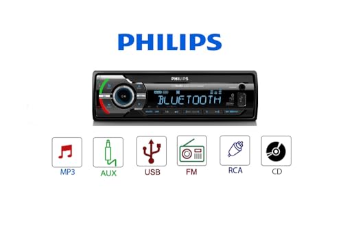 PHILIPS Digital Media Bluetooth Car Stereo Radio Bluetooth, AM/FM Radio, Dual USB, SDMicrophone, 50W x4 Amp - color: BLUE