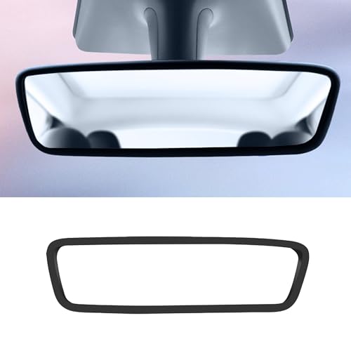 Car Rear View Mirror Protector Frame, Silicone Auto Rearview Edge Protection Cover Compatible with Model 3 Model Y, Interior Rear View Trim Frame Decoration, Car Accessories (Black) - color: Black