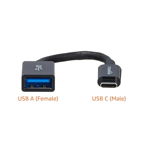 Amazon Basics USB 3.1 USB-C to USB-A Female Adapter Cable Converter, 5Gbps High-Speed, USB-IF Certified, Fast Transfer, Portable, for Laptops, Tablets, Phones (iPhone 16/15), Black - color: Black