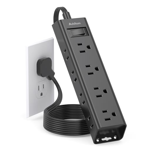 Extension Cord Flat Wall Plug - Surge Protector Power Strip with 12 Outlets - color: Black, size: 5 Ft