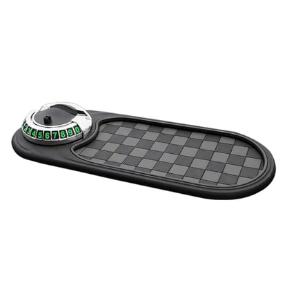 HZEL Car Dash Anti-Slip Pad, 3 in 1 Rotating Vehicle Dashboard Mat with Temporary Parking Number, Anti-Shake Auto Phone Sunglasses Keys Holder Organizer Pad, Universal Fit (Black/Silver) - color: Black/Silver