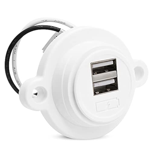 Facon 12V RV USB Charger Socket, Dual RV USB Outlet (5V / 2.4A), Super Slim Wall Mount 12V USB Outlet, for RV Trailer Camper Boat Marine Motorhome, White - color: Super Slim White Dual USB - 5V / 2.4A
