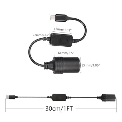 USB C Male to 12V Car Cigarette Lighter Female Power Converter Cable 1FT, USB C 5V to 12V boost power adapter cable, for Driving Recorders, GPS and Other 12W