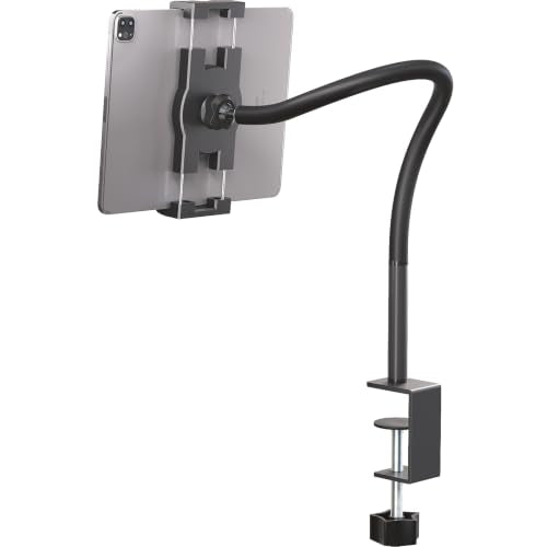 Gooseneck iPad Mount,Tablet Clamp Mount for Desk/Table/Bed/Chair/Lectern,360° Adjustable Arm iPad Mount for for Kitchen, Video Call,Reading,Work,4.7~12.9" iPad/iPhone/Nexus/LG G Pads/e-Reader/Switch