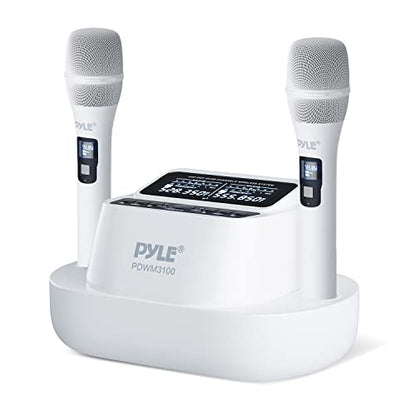 Pyle UHF Wireless Microphone System – Bluetooth Receiver with 2 Rechargeable Handheld Mics, 1200mAh Batteries, Clear Sound for Karaoke, Classroom, Office & Business Use - style: Wireless-Set of 2 Mics
