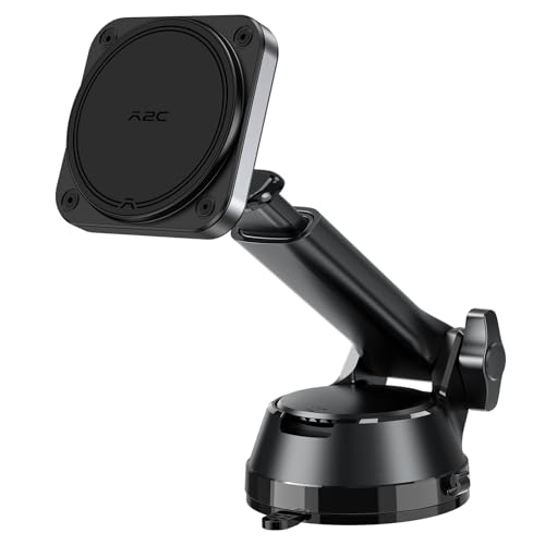 APPS2Car Magnetic Car Mount for MagSafe, Heavy Duty Phone Holder with 20 N55 Magnets, Strong Suction Cup, Adjustable Telescopic Arm, Dashboard & Windshield Mount for iPhone 12-17 Series and All Phones - color: Black