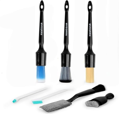 MVEQRRN 7PCS Car Detailing Brush Set,Boars Hair Detail Brush Kit(Black) - color: 7pcs detail brush set black