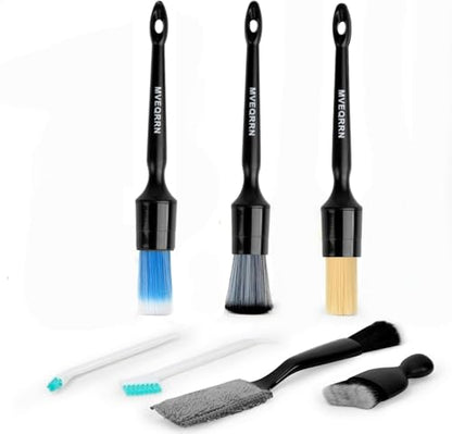 MVEQRRN 7PCS Car Detailing Brush Set,Boars Hair Detail Brush Kit(Black) - color: 7pcs detail brush set black
