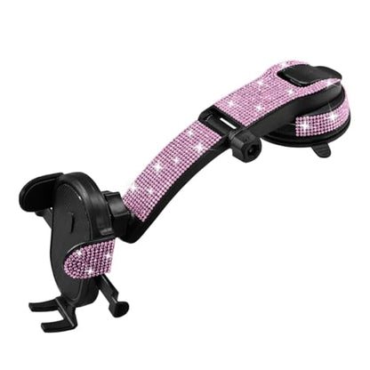 YoRise Bling Car Phone Holder, Rhinestone 360° Rotatable Auto Smartphone Stand with Adjustable Arm & Suction Cup Base, Vehicle Cellphone Bracket for Most Cars Windshield & Dashboard (Pink) - color: Pink