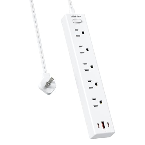 5 Outlets 2 Prong Power Strip with 3USB, 6FT Extension Cord for Old House - color: White, size: 6 Ft-1 Pack(2 prong plug)