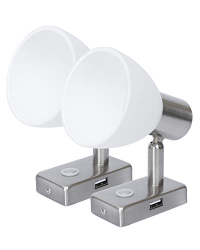 12V Reading Light LED RV Interior 3W with USB Port (5V/2A) Dimmable Bedside, Designed for Reading, Boat, Yacht, and Caravan,Touch Switch Warm Two Pack (NI 2X D1-USB) - color: Nickel 1X D1