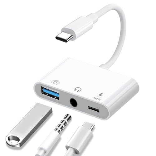 3-in-1 Aux to USB C to 3.5mm Audio and OTG Adapter with Charging