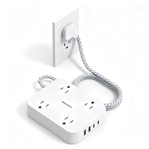 3Ft Short Power Strip with 4 USB Ports(2 USB C), 4 Widely Spaced AC Outlets - color: White, size: 3 Ft
